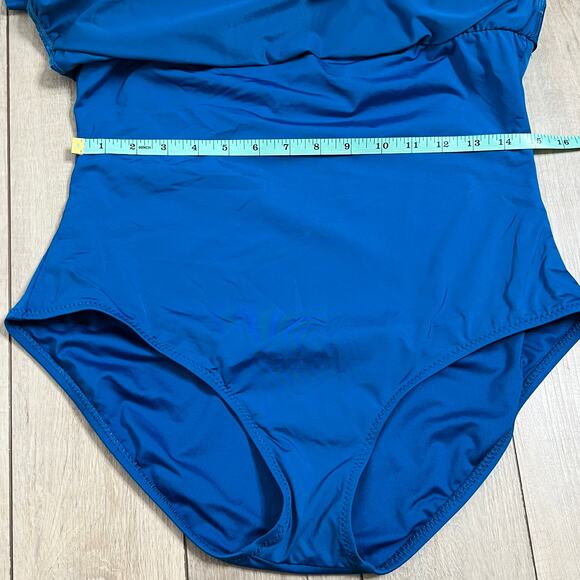BECCA Turquoise Blue One Shoulder Swim Dress Plus Size 1X - Picture 12 of 14